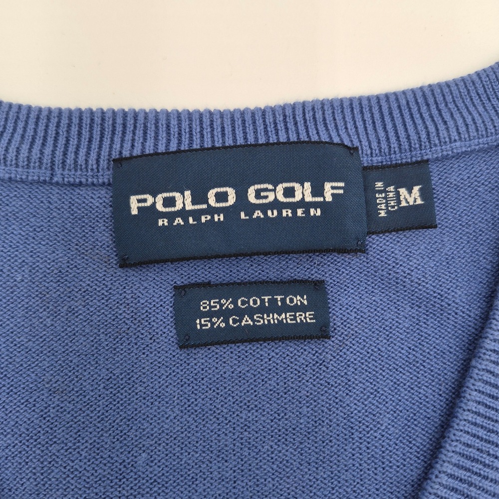Polo Golf Ralph Lauren Blue Cotton Cashmere V-Neck Sweater Vest Mens Medium - Picture 4 of 6